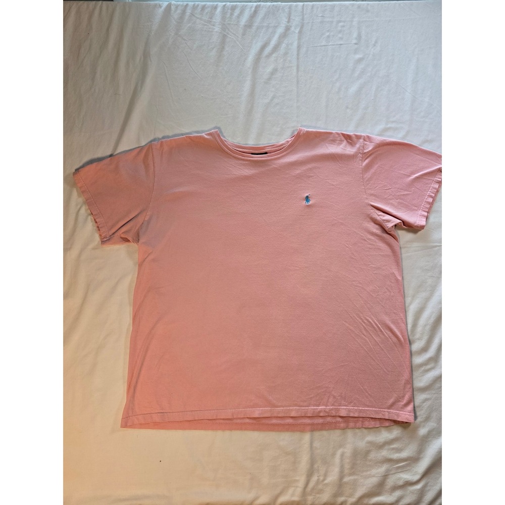 Polo Ralph Lauren Mens XL Pink Short Sleeve Cotton T-Shirt Teal Pony‎ Logo 0054